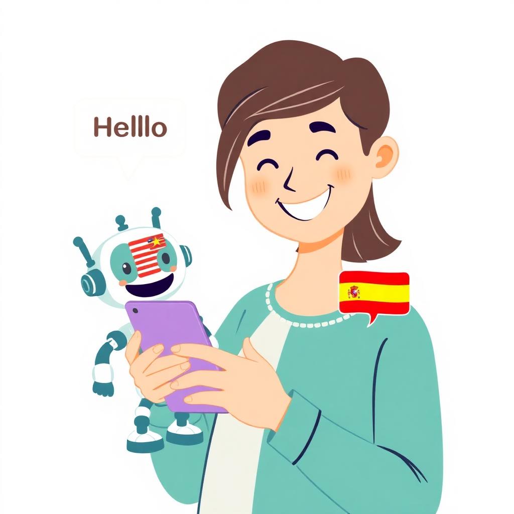 Estudante conversando com um professor de idiomas de inteligência artificial no celular